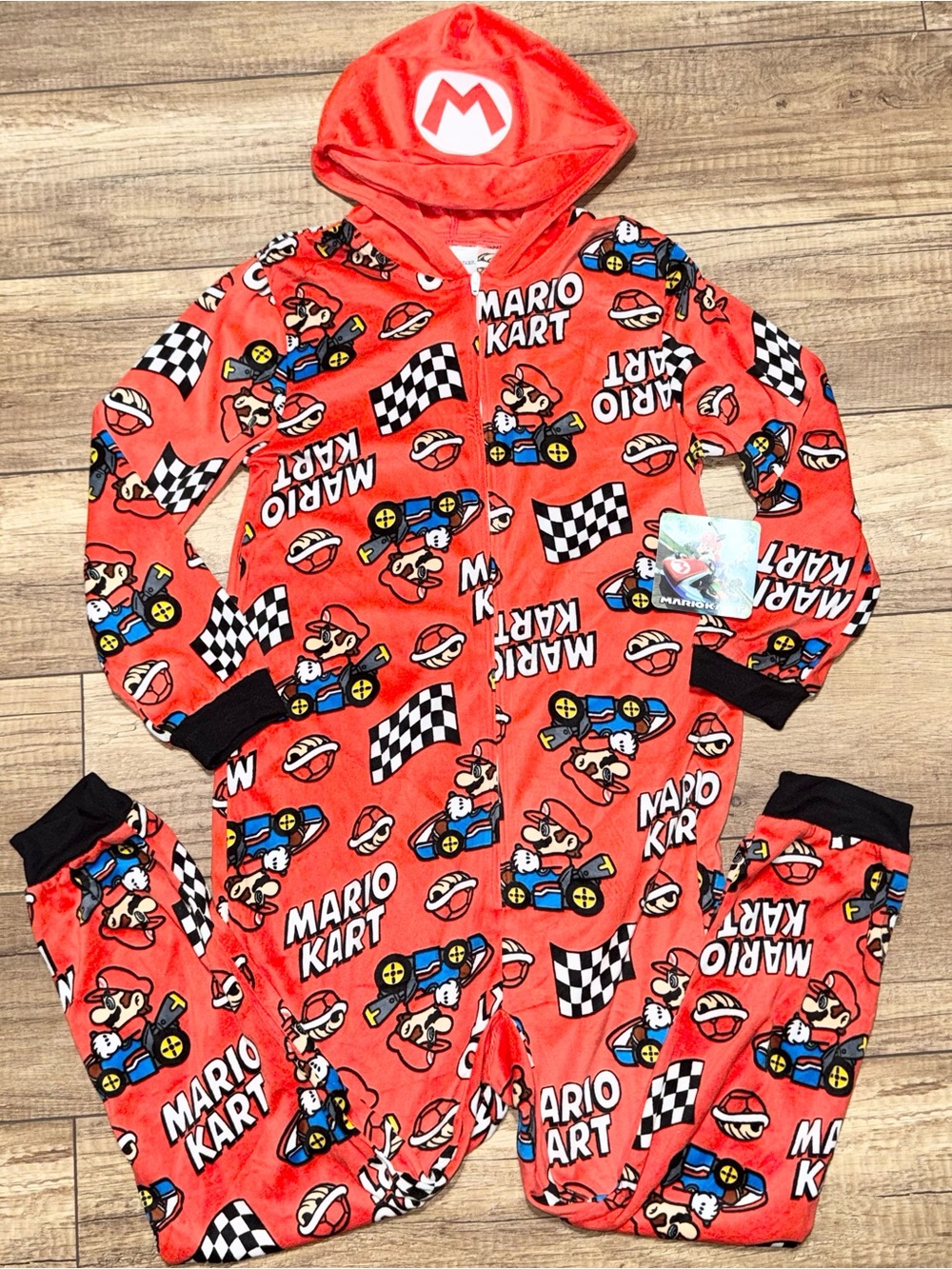 Super Mario One Piece Zip Hooded Pajama Costume Sleepwear Suit Sleeper Youth M